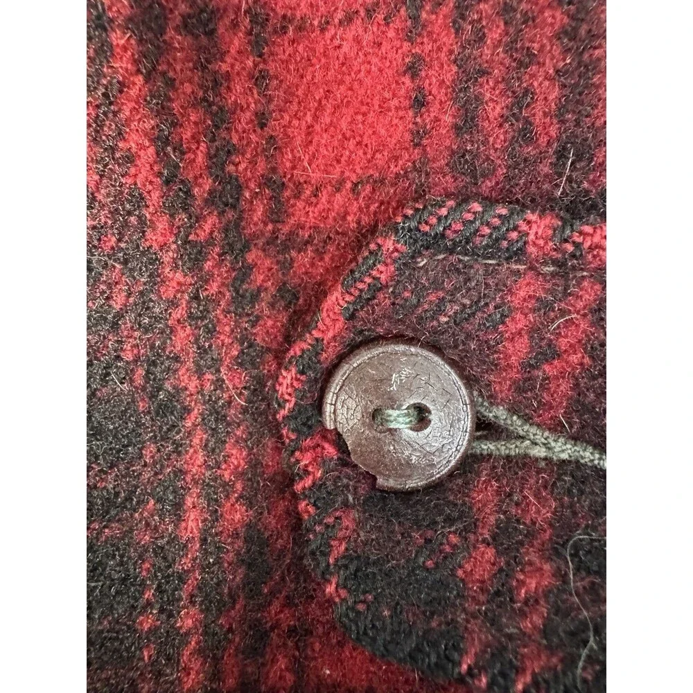 Vintage Woolrich #501 Red Buffalo Plaid Hunting Coat Split Hood Size 46 Rare